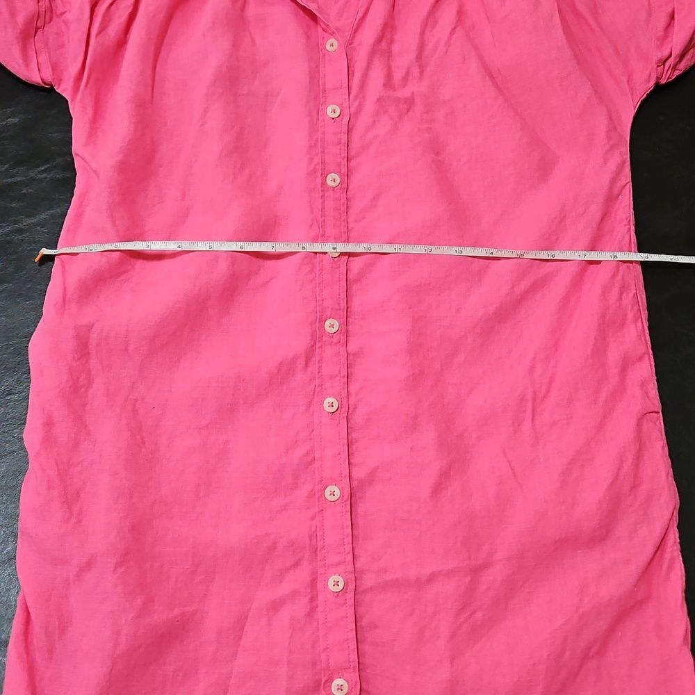 J. Crew Baird McNutt Irish Linen Dress Hot Pink SP Petite Short Sleeve Button Up - Picture 7 of 8